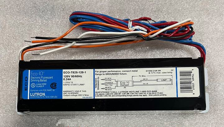 Lutron Ballast ECO-T825-120-1 electronic fluorescent ballast for T8 lamps with 120V input and energy-efficient design