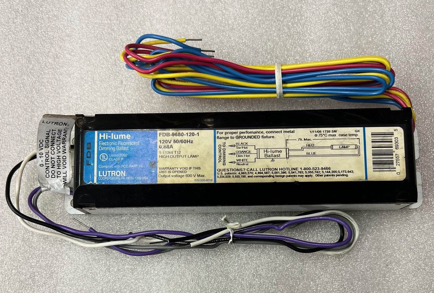 Lutron Ballast FDB-9680-120-1 electronic fluorescent ballast for 120V T8 lamps compact durable design