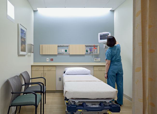 Reflex Recessed Indirect LED Wall Light Shown in Hospital Patient Room