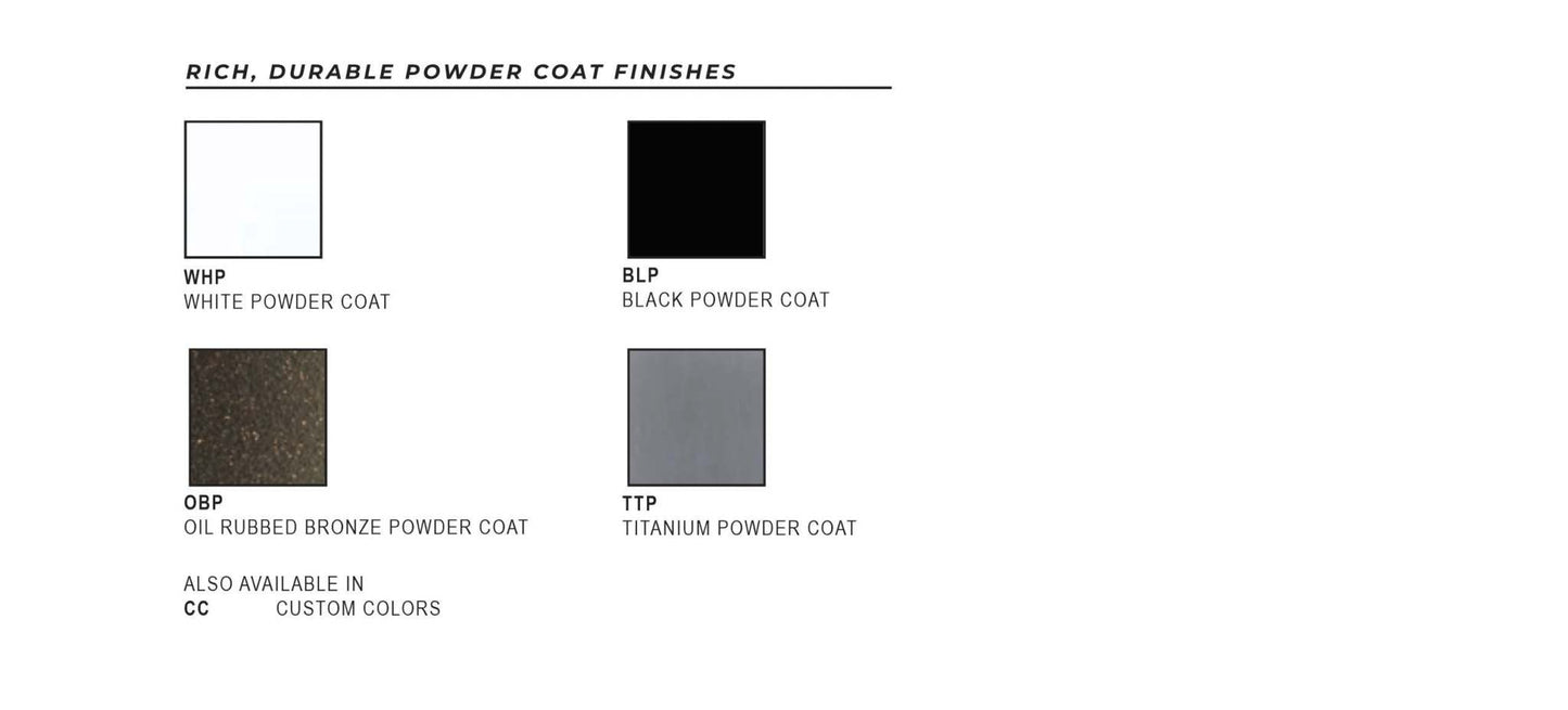 Wall sconce lights color finishes including white, black, oil rubbed bronze, and titanium powder coat options.
